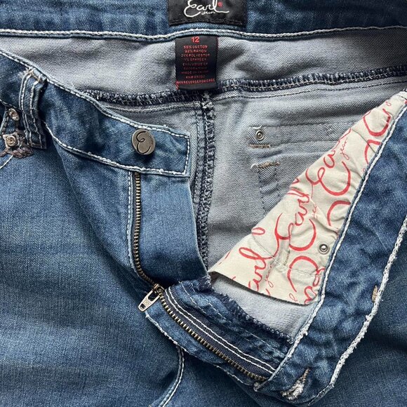 Y2K Babydoll Blue Denim Bootcut Wide Leg Earl Jeans Size 12 Rhinestone Coquette - Picture 3 of 8